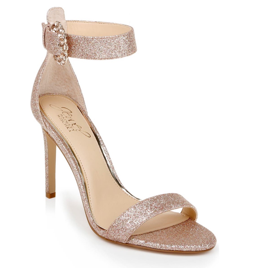 Jewel Badgley Mischka Glittery Rose Gold Lively Ankle Strap Sandal New In Box